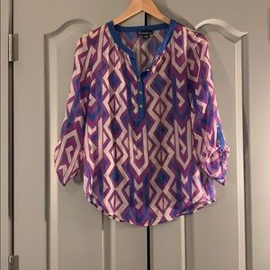 Signature Studio purple blue cream  blouse size S